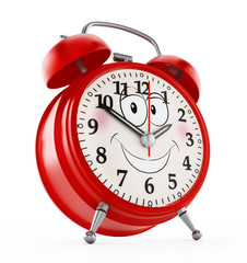 Wall Mural - Alarm clock with a smiling face isolated on white background. 3D illustration