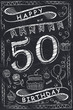 Anniversary Happy Birthday Card Design on Chalkboard. 50 Years