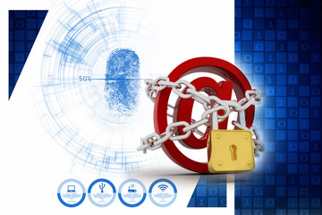 Canvas Print - 3d rendering E-mail symbol with lock. Internet security concept