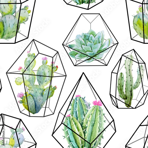 Naklejka dekoracyjna Watercolor vector cactus pattern