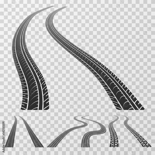 Curved Tire Tracks Stretching To The Horizon Tread Marks Isolated