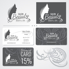 Canvas Print - Beauty salon vector business card templates with beautiful woman face silhouette logo