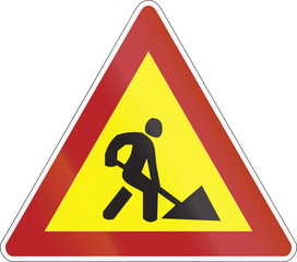 Wall Mural - Warning road sign used in Belarus - Road works