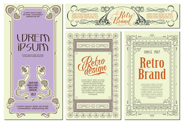 Wall Mural - Vector flowers vintage labels on different versions.