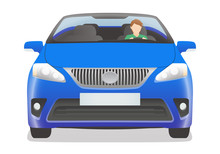 Convertible Car And Driver Front View