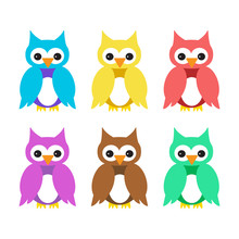 Owl Cartoon Colorful Set Isolated Vector