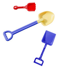 Isolated Plastic Beach Toy Shovels.