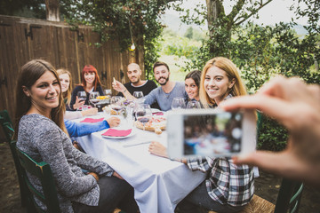 Sticker - Friends having dinner in garden