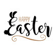 Happy Easter in hand drawn type with bunny ears and fluffy tail. EPS 10 vector.