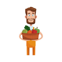 Canvas Print - gardener man with basket with vegetables over white background. colorful design. vector illustration