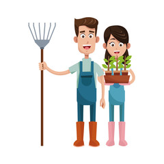 Poster - gardener couple cartoon icon over white background. colorful design. vector illustration