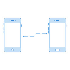 Linear concept of two phones exchanging information in linear style for your presentation. Vector illustration.