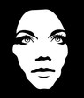 © sharplaninac - Close up monochrome portrait of girl looking up. Woman face layered vector illustration.
