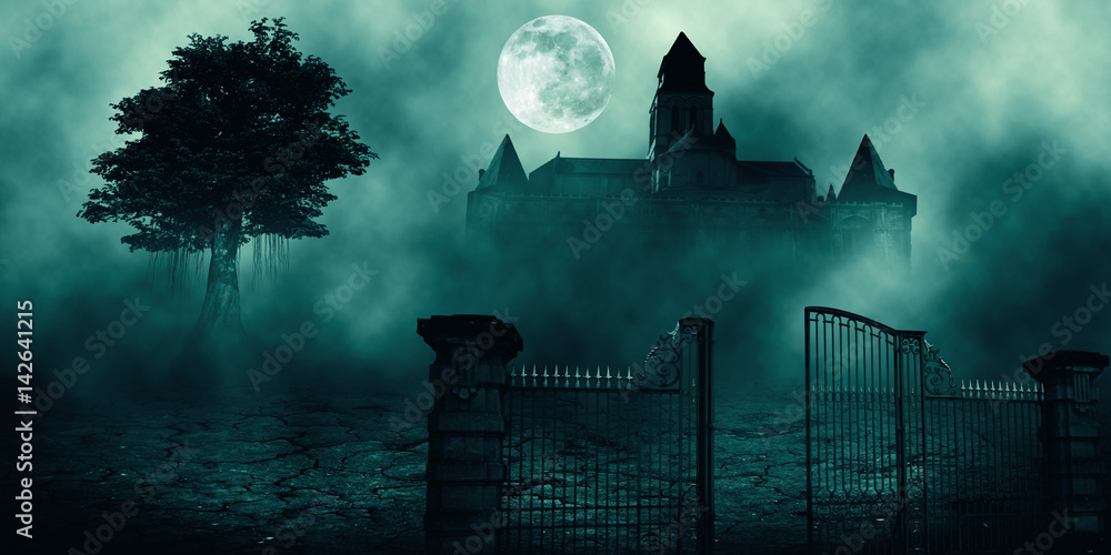 .Horror halloween haunted house in creepy night forest.	 - obrazy, fototapety, plakaty 