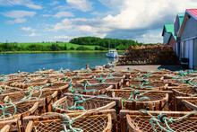 Lobster Traps On A Wharf In Rural Prince Edward Island, Canada.