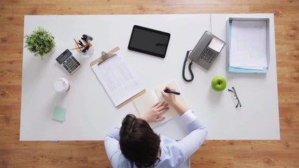 Sticker - businesswoman with notebook and papers at office