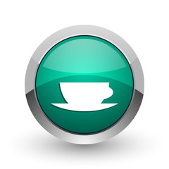 Aufkleber - Espresso silver metallic chrome web design green round internet icon with shadow on white background.