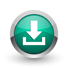 Leinwandbilder - Download silver metallic chrome web design green round internet icon with shadow on white background.