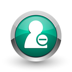Aufkleber - Remove contact silver metallic chrome web design green round internet icon with shadow on white background.