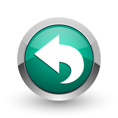 Leinwandbilder - Back silver metallic chrome web design green round internet icon with shadow on white background.