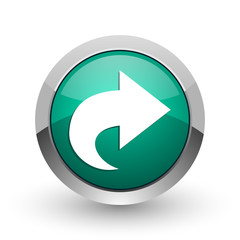 Poster - Next silver metallic chrome web design green round internet icon with shadow on white background.