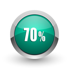 Poster - 70 percent silver metallic chrome web design green round internet icon with shadow on white background.