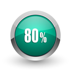 Poster - 80 percent silver metallic chrome web design green round internet icon with shadow on white background.