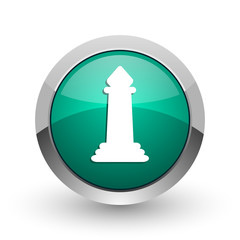 Aufkleber - Chess silver metallic chrome web design green round internet icon with shadow on white background.