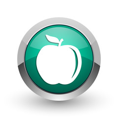 Aufkleber - Apple silver metallic chrome web design green round internet icon with shadow on white background.
