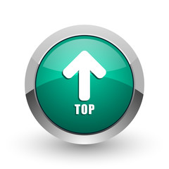 Leinwandbilder - Top silver metallic chrome web design green round internet icon with shadow on white background.