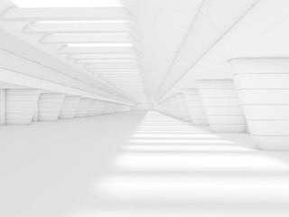  Abstract illuminated empty corridor interior. 3D rendering