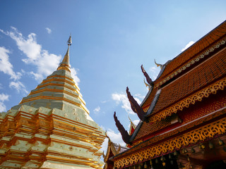 Thai pagoda at Wat Phra That Doi Kham (Temple of the Golden Mountain) in Chiang Mai, Thailand