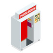Isometric Compact Photo Booth. Flat 3d isometric illustration. For infographics and design games. Photorealistic and Template photo design.