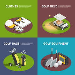 Wall Mural - Golf Equipment 2x2 Isometric Design Concept