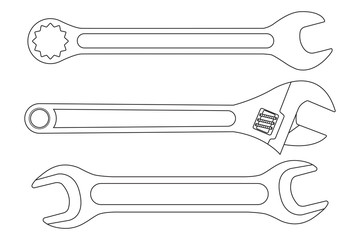 Wall Mural - Set of wrenches. White outline icons