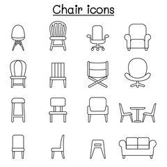 Wall Mural - Chair & Furniture icon set in thin line style