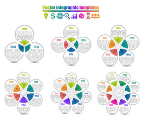 Wall Mural - Set of circle infographic templates with 3-8 steps one style. For presentation and design concept. Vector illustration.