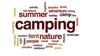 Poster - Camping animated word cloud, text design animation.