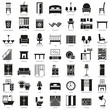 Room furniture silhouette icons set