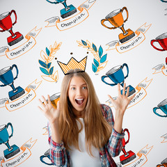 Wall Mural - Woman with winner's cups