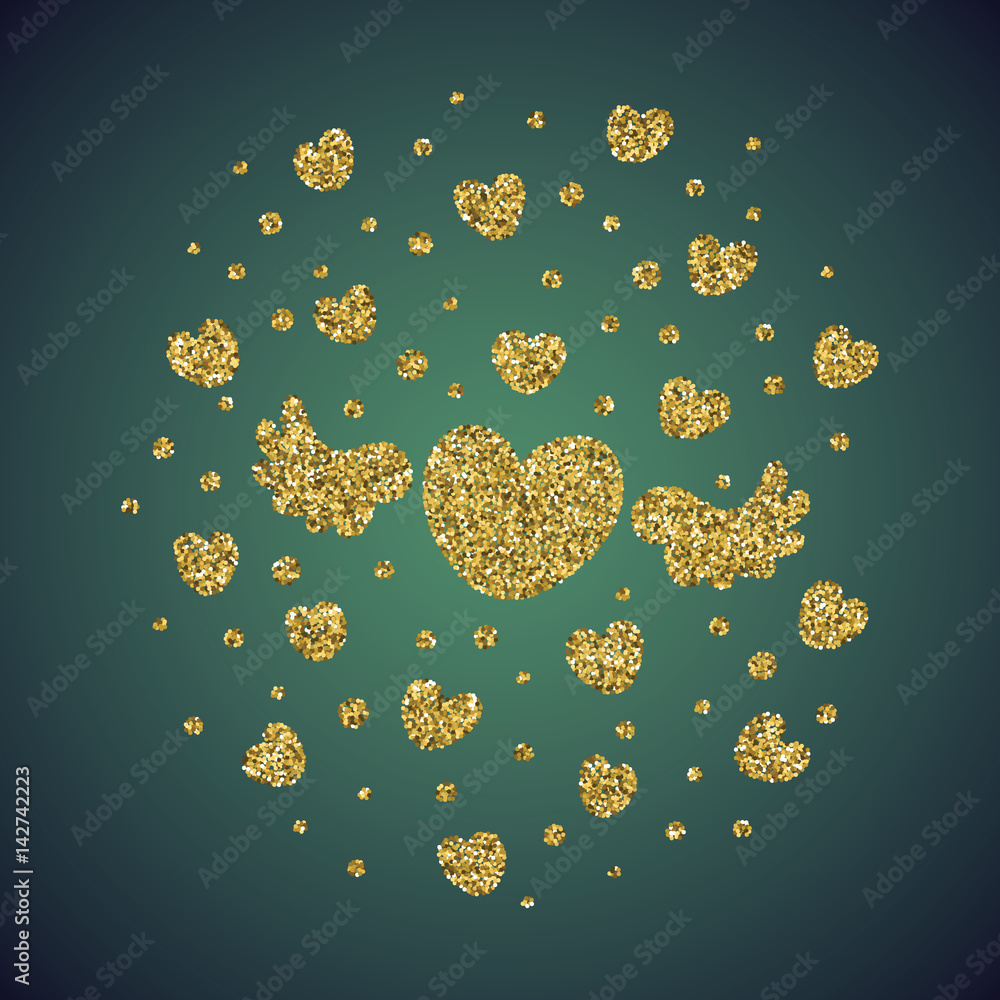 A brilliant jewelry gold glitter in the form of a hand drawn love heart ...