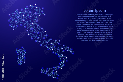 Obraz na płótnie Map of Italy from polygonal blue lines and glowing stars vector illustration