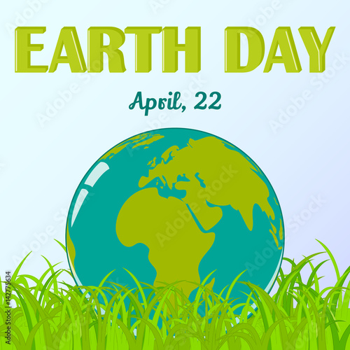 World Earth Day Background With Globe In Grass In Cartoon Style