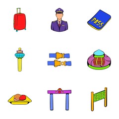 Airplane icons set, cartoon style