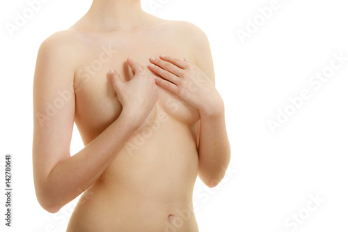 Plakat Kobieta zakrywa jej pierś z rękami