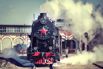 vintage steam train rides and smokes