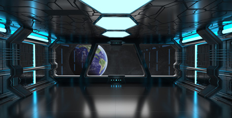 Wall Mural - spaceship interior with view on the planet earth 3d rendering elements of this image furnished by na