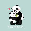 Mother Panda and baby hugging, Mothers day greeting card, vector illustration