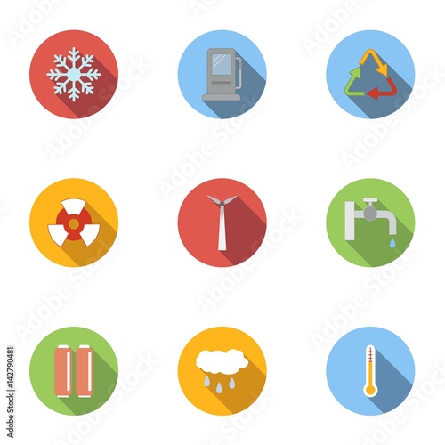 Cuadros en Lienzo Production of energy icons set, flat style