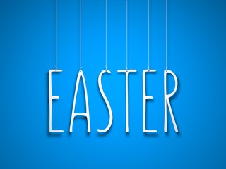 Wall Mural - Easter. Text hanging on the rope on blue background. 3d illustration